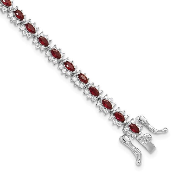 Kazi Luxury Sterling Silver Rhodium-plated with Red and White CZ 7.5in Bracelet